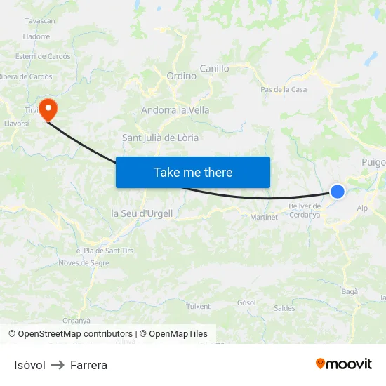 Isòvol to Farrera map