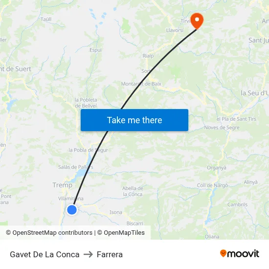 Gavet De La Conca to Farrera map