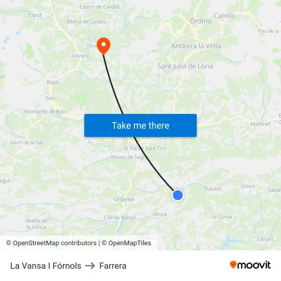La Vansa I Fórnols to Farrera map