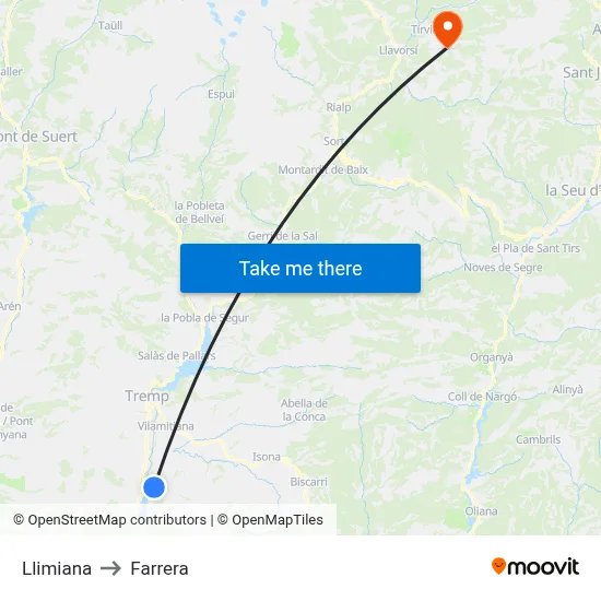 Llimiana to Farrera map