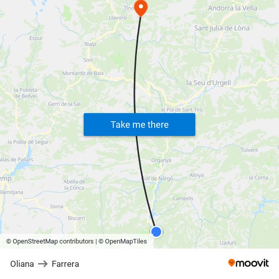 Oliana to Farrera map