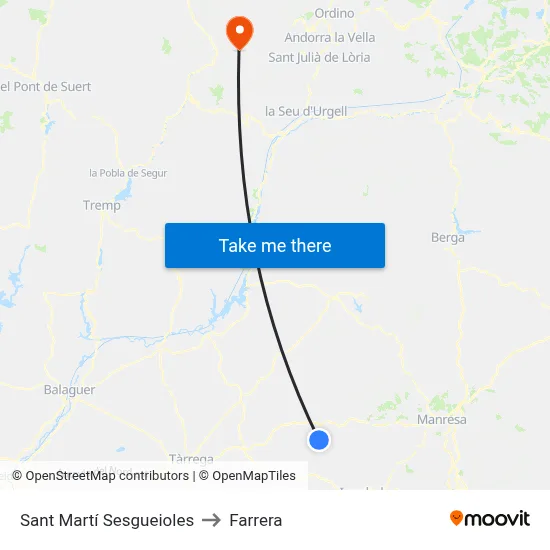Sant Martí Sesgueioles to Farrera map