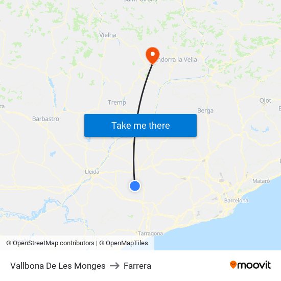 Vallbona De Les Monges to Farrera map
