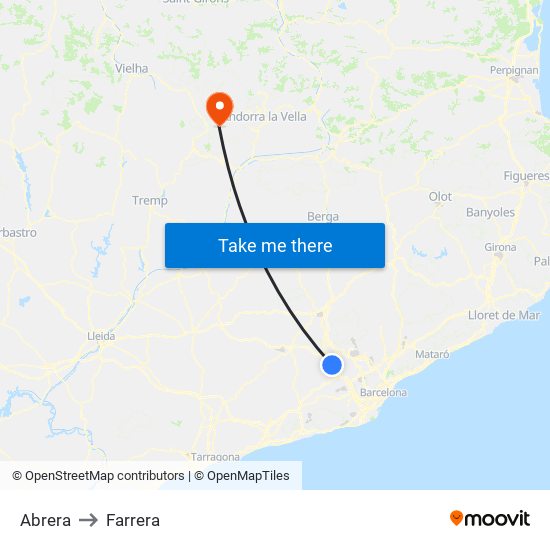 Abrera to Farrera map