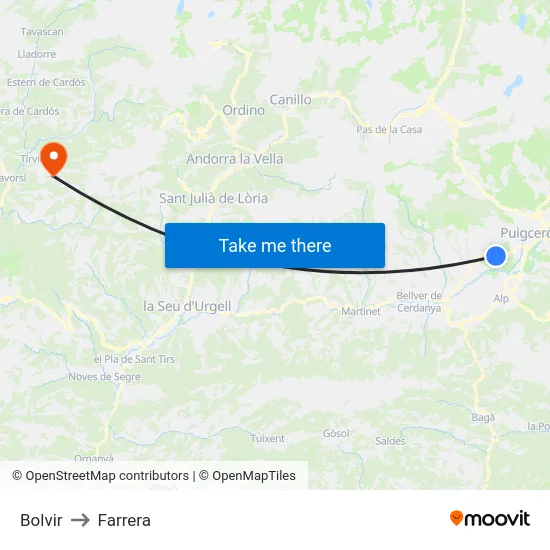 Bolvir to Farrera map
