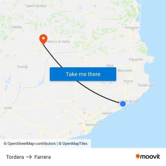 Tordera to Farrera map