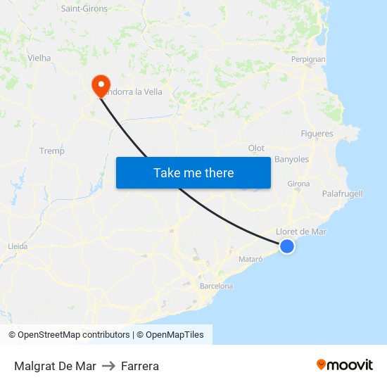 Malgrat De Mar to Farrera map
