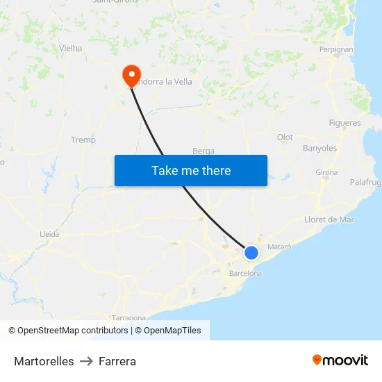 Martorelles to Farrera map