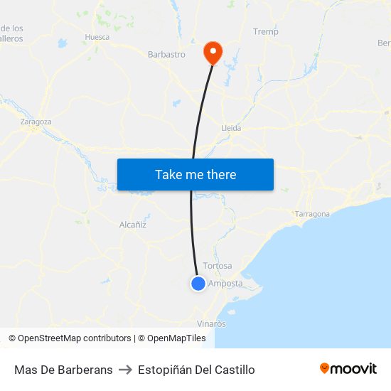 Mas De Barberans to Estopiñán Del Castillo map