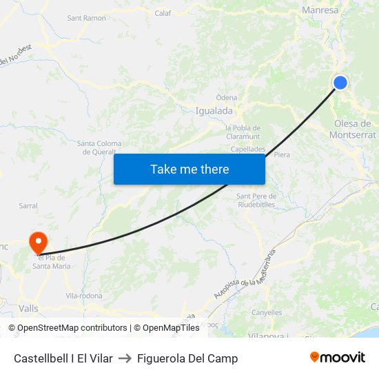 Castellbell I El Vilar to Figuerola Del Camp map