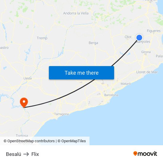 Besalú to Flix map