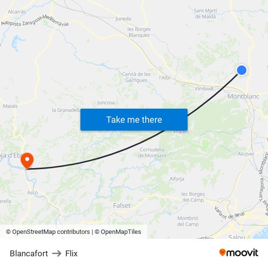 Blancafort to Flix map