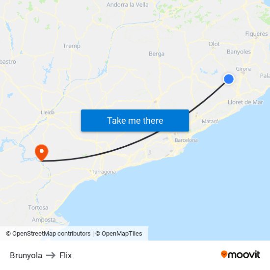 Brunyola to Flix map