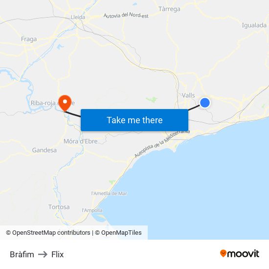 Bràfim to Flix map