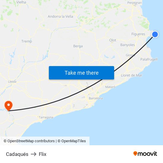 Cadaqués to Flix map