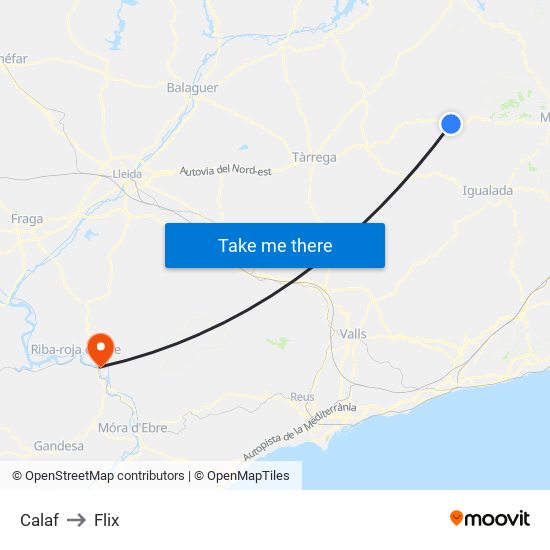 Calaf to Flix map