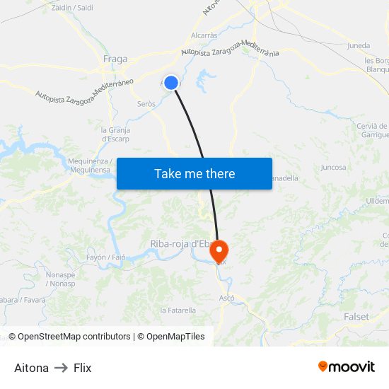 Aitona to Flix map