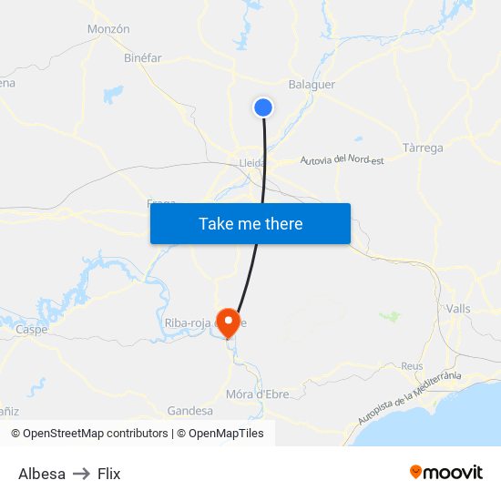 Albesa to Flix map
