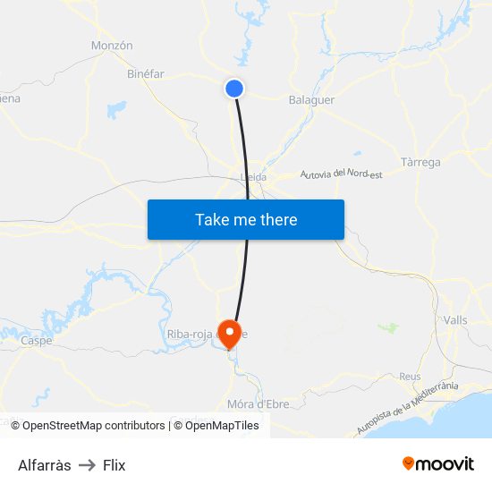 Alfarràs to Flix map
