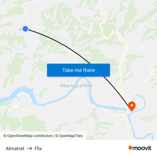 Almatret to Flix map