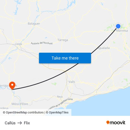 Callús to Flix map