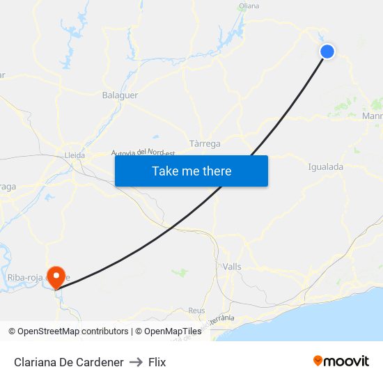 Clariana De Cardener to Flix map
