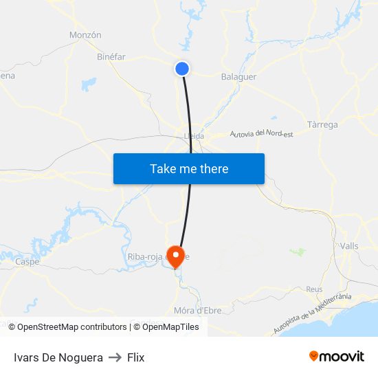 Ivars De Noguera to Flix map