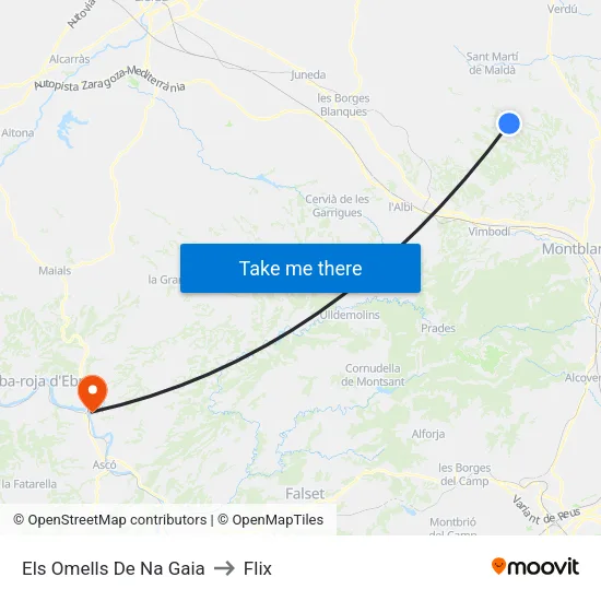 Els Omells De Na Gaia to Flix map