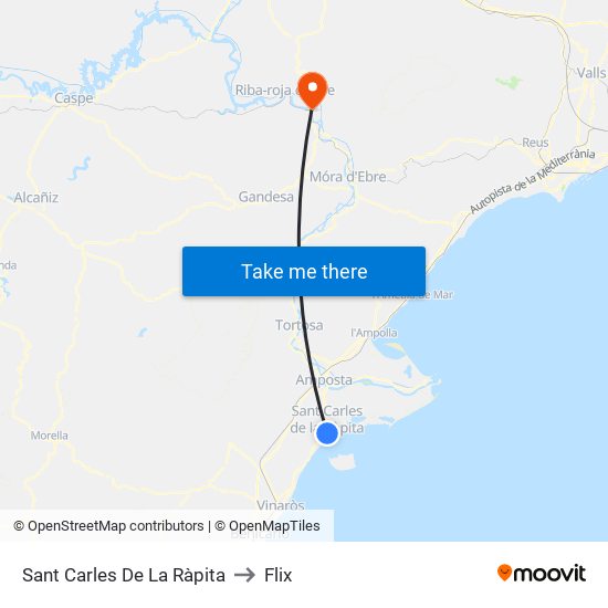 Sant Carles De La Ràpita to Flix map