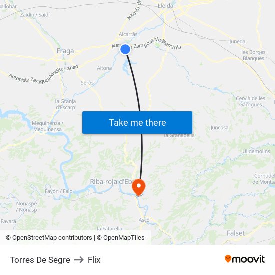 Torres De Segre to Flix map