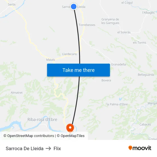 Sarroca De Lleida to Flix map