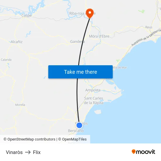 Vinaròs to Flix map