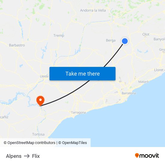 Alpens to Flix map