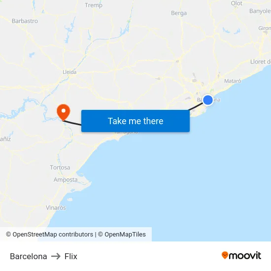Barcelona to Flix map