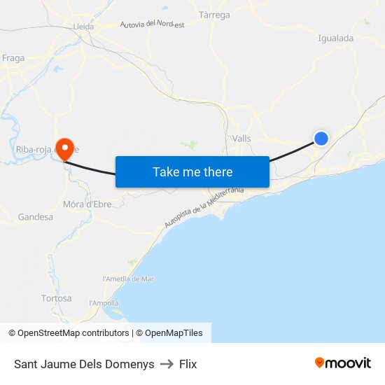 Sant Jaume Dels Domenys to Flix map