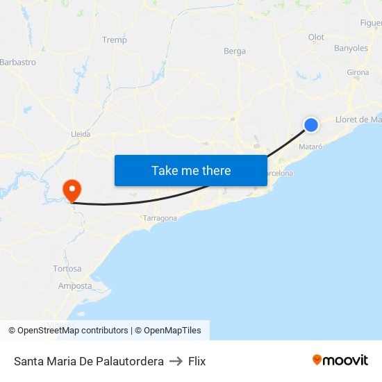 Santa Maria De Palautordera to Flix map