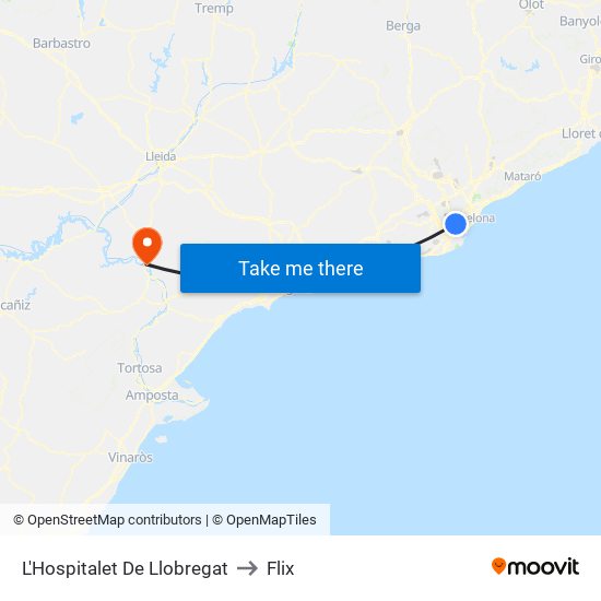 L'Hospitalet De Llobregat to Flix map