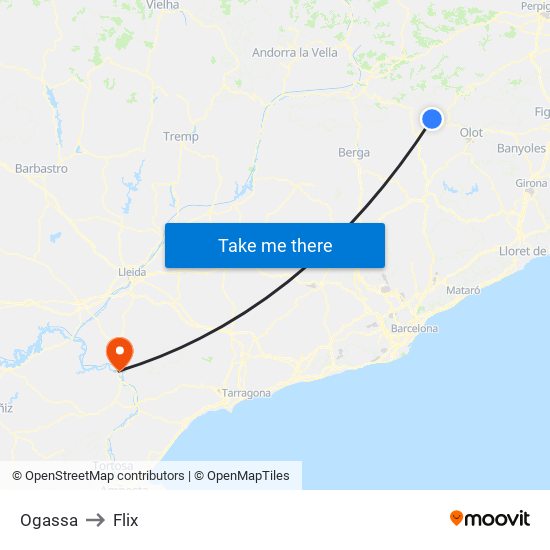 Ogassa to Flix map