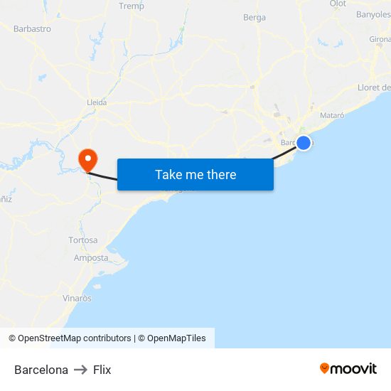 Barcelona to Flix map