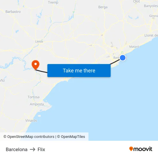 Barcelona to Flix map