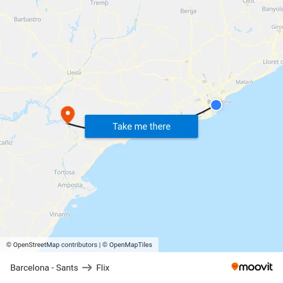 Barcelona - Sants to Flix map