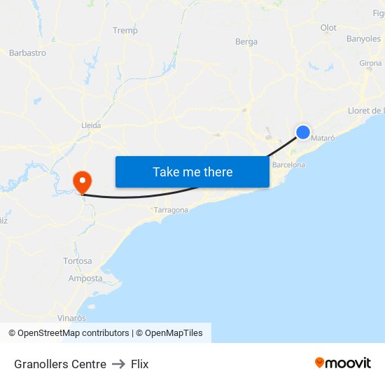 Granollers Centre to Flix map