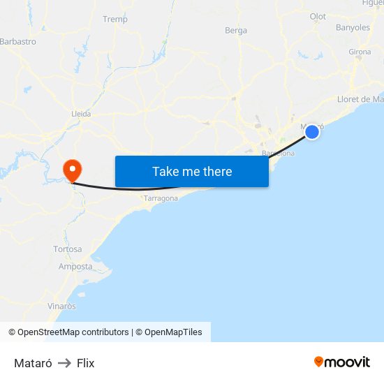 Mataró to Flix map