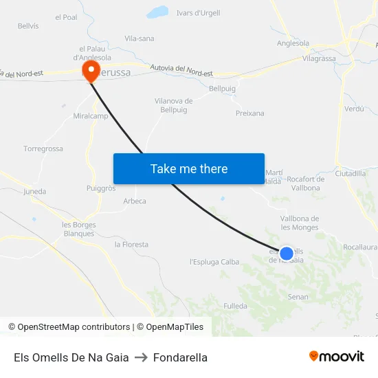 Els Omells De Na Gaia to Fondarella map