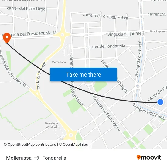 Mollerussa to Fondarella map