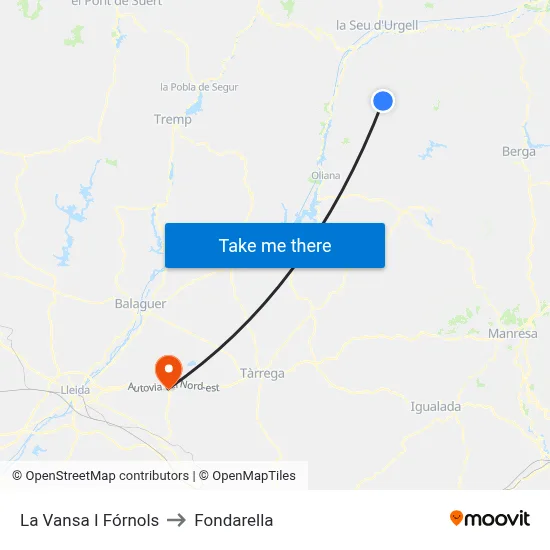 La Vansa I Fórnols to Fondarella map