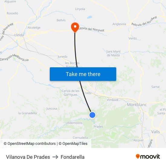 Vilanova De Prades to Fondarella map