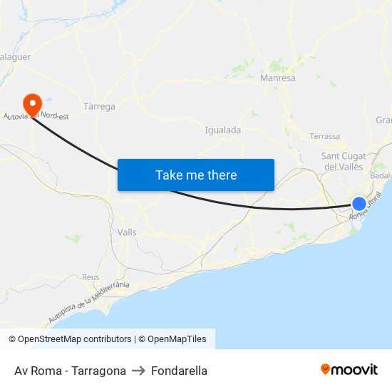 Av Roma - Tarragona to Fondarella map