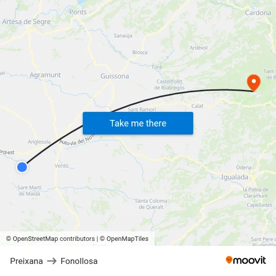 Preixana to Fonollosa map