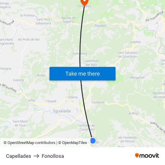 Capellades to Fonollosa map